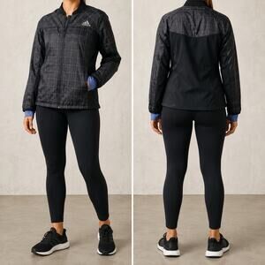 Retro '13 Adidas Womens Medium Black Grid Print Full Zip Running Training Jacket